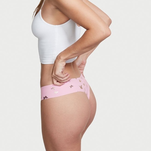 Victoria's Secret Sexy Illusions No Show Thong Panty Pink Flora Butterfly M NEW - Picture 3 of 7